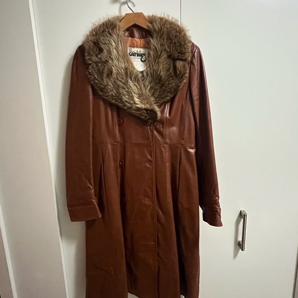Authentic 70’s Brown Leather Coat with Real Fur Collar